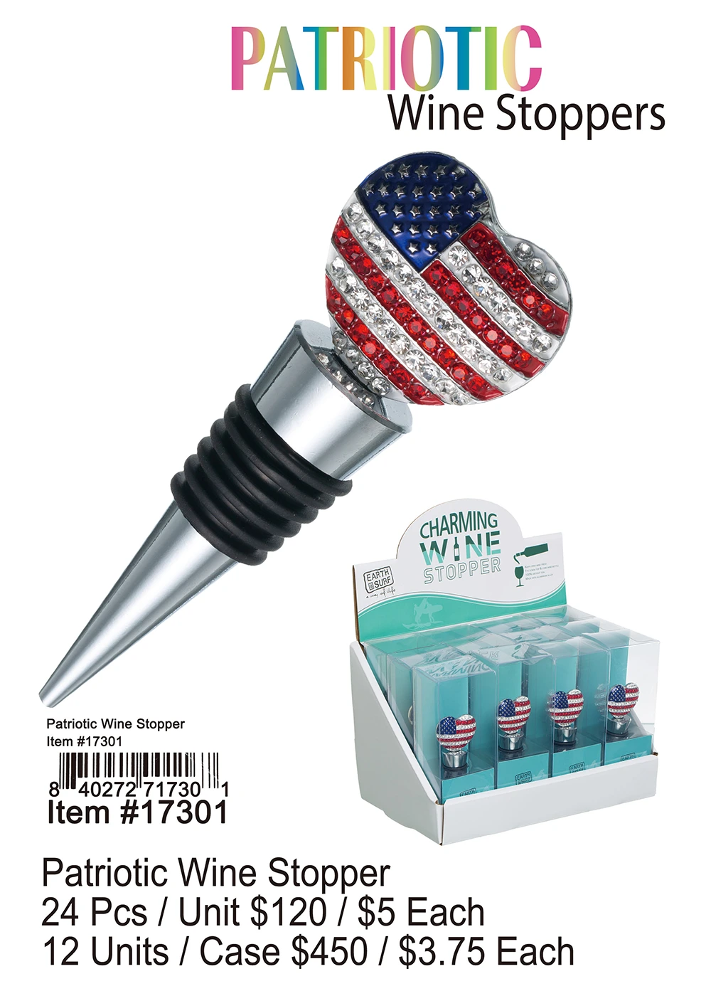 Patriotic Wine Stopper 24 Pcs.